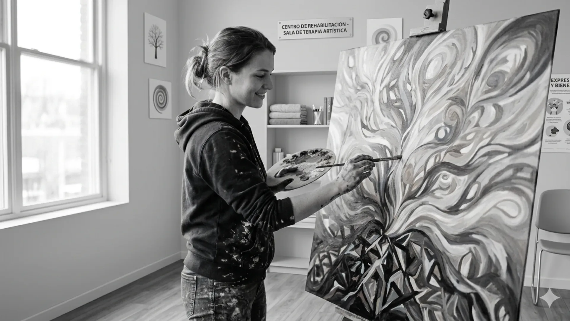 Una mujer joven pintando un cuadro