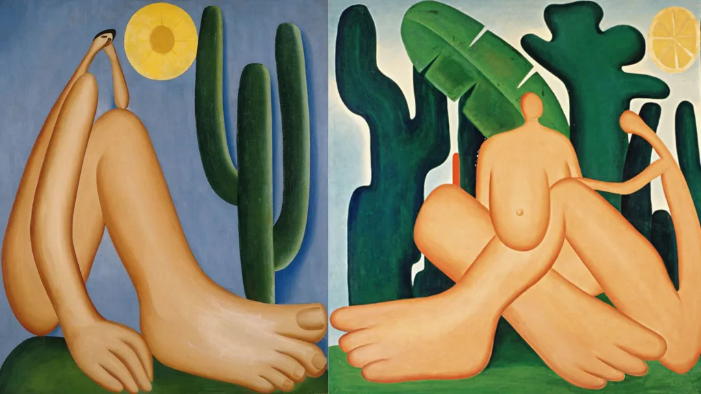 Collage con Abaporu (hombre que come hombres) y Antropofagia, pinturas de Tarsila do Amaral
