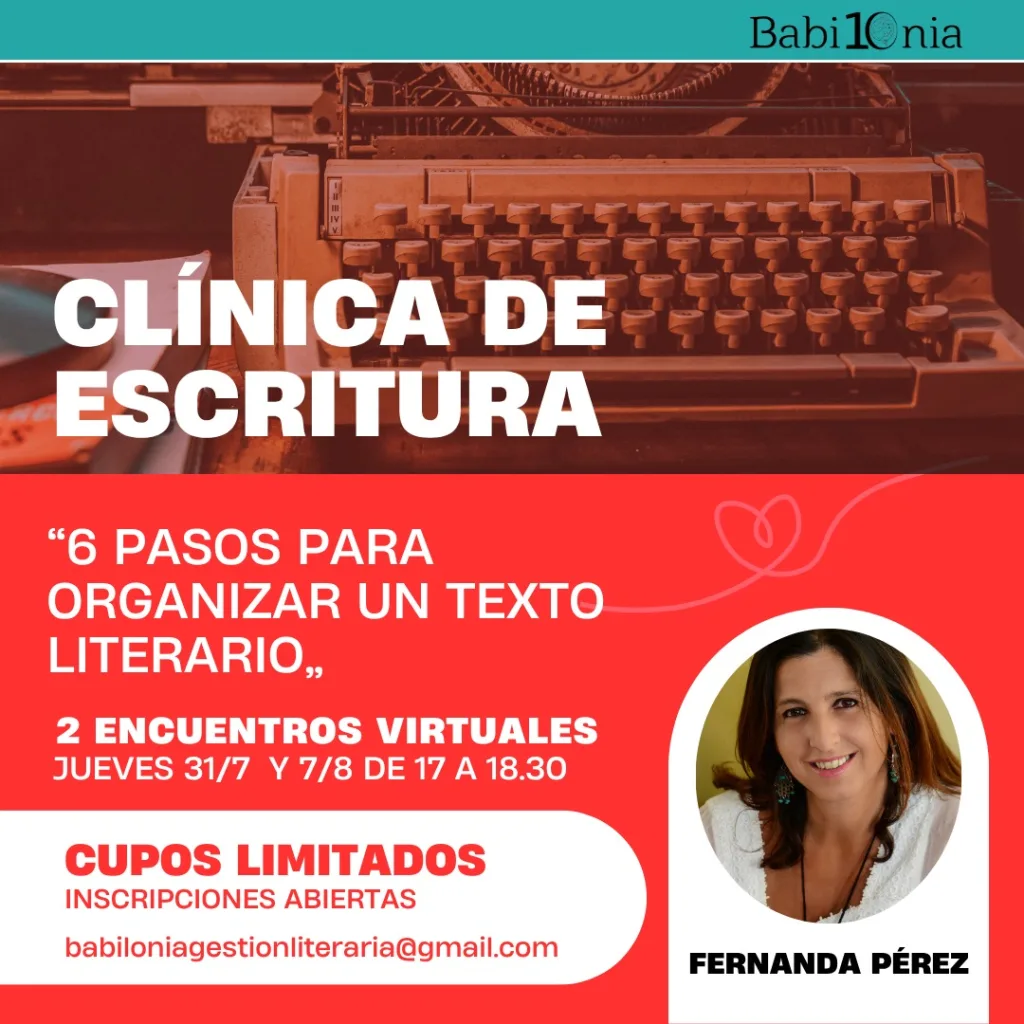 Flyer de la Clínica de escritura de Babilonia Literaria