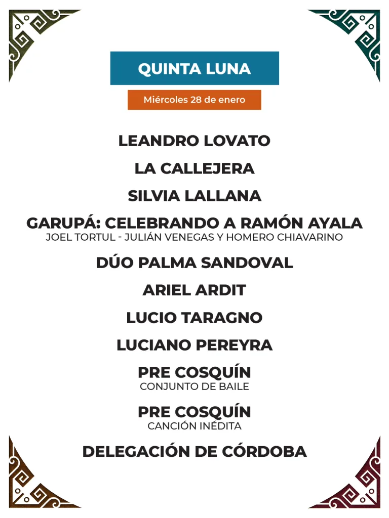 Programación del Festival de Cosquín 2026 - Luna 5