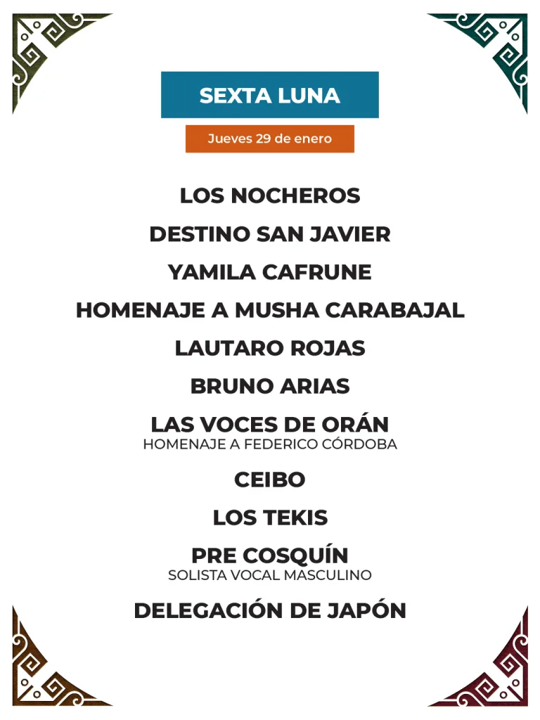 Programación del Festival de Cosquín 2026 - Luna 6