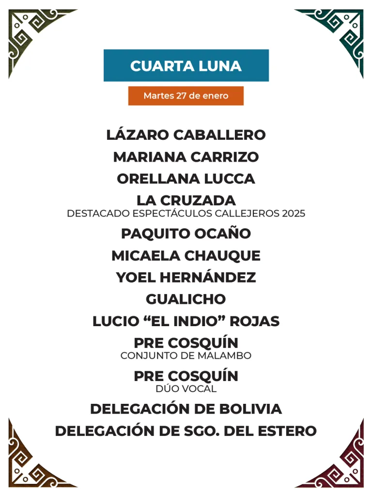 Programación del Festival de Cosquín 2026 - Luna 4