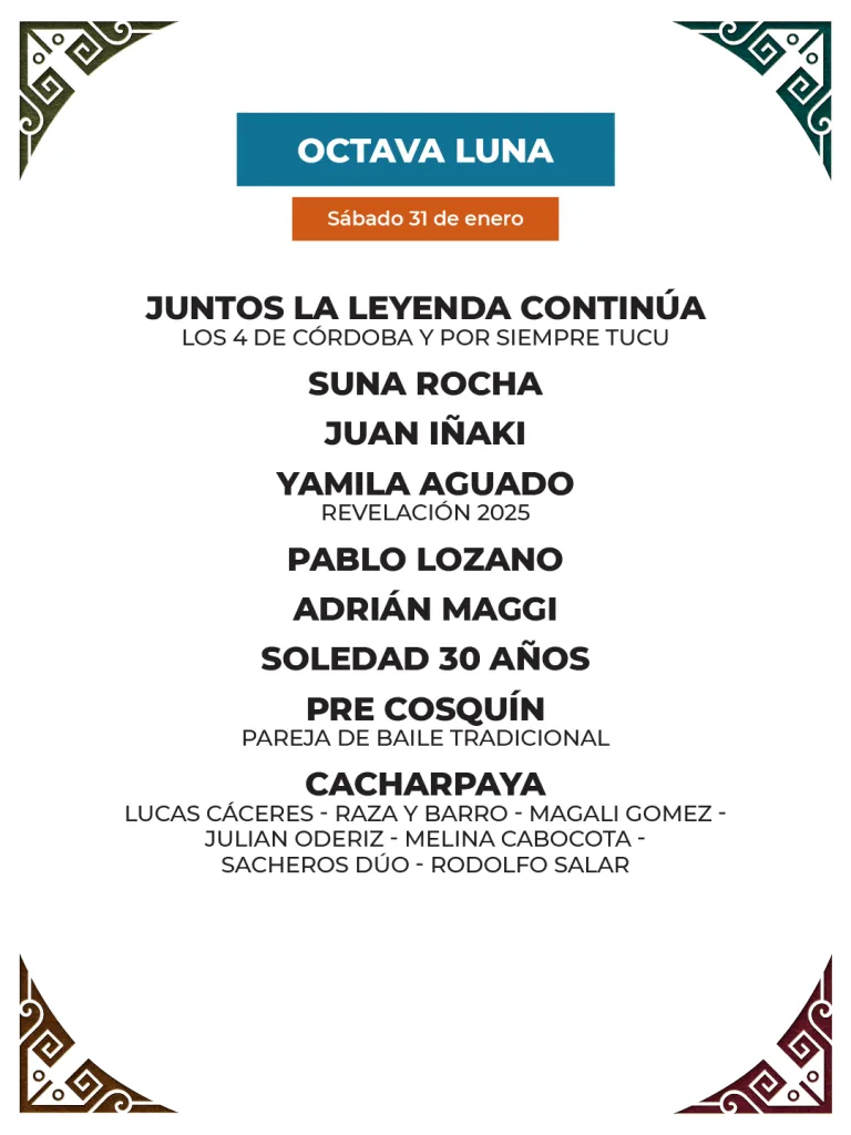 Programación del Festival de Cosquín 2026 - Luna 8