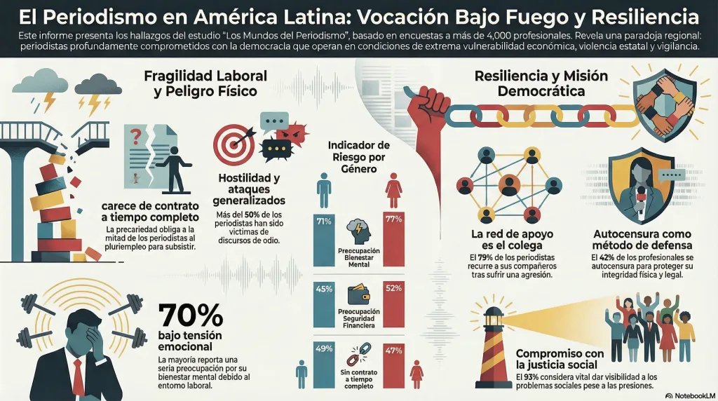 Infografía sobre fragilidad laboral en el periodismo en latinoamérica