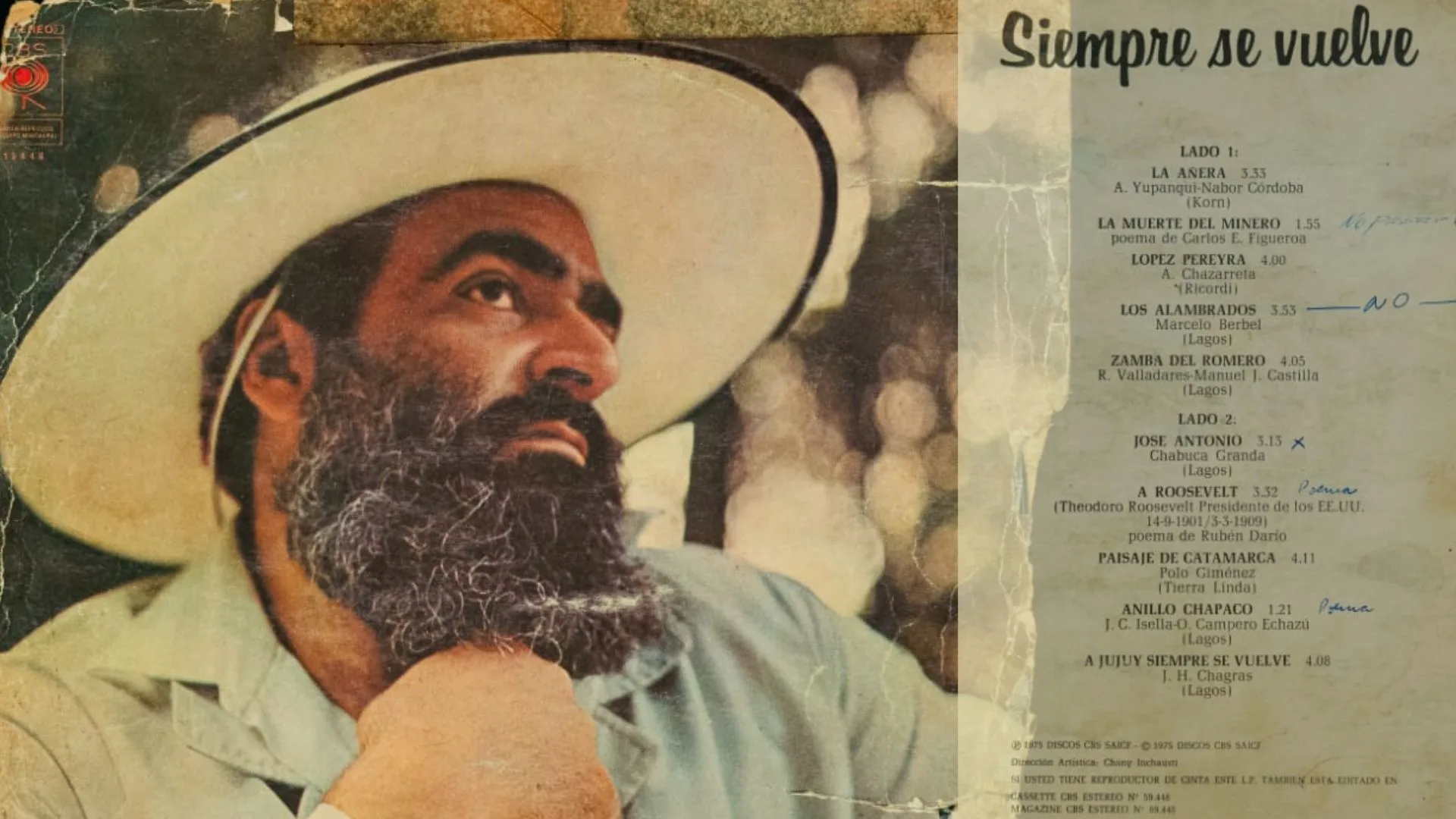 Tapa y contratapa del disco censurado "·Siempre se vuelve", de Jorge Cafrune